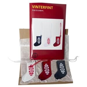 NEW Set (3) GLASS CHRISTMAS STOCKINGS Red White Gray  Holiday Decor Vinterfint